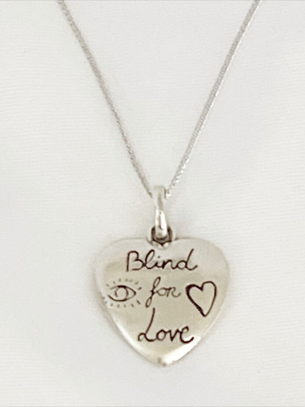 GUCCI 925 Sterling Silver Heart Necklace Pendant Floral & Bird Blind For Love